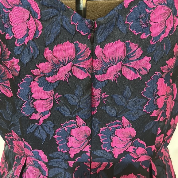 Review size 12 jacquard black, navy and fuchsia evening dress - Picture 7 of 10